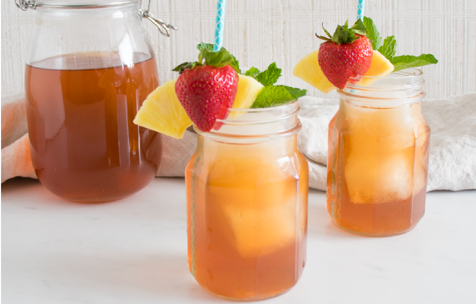 Iced Tea with Strawberry-Pineapple Shrub