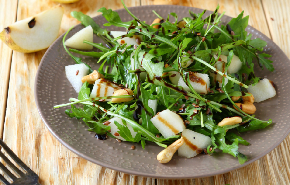 Warm Mushroom, Pear and Arugula Salad