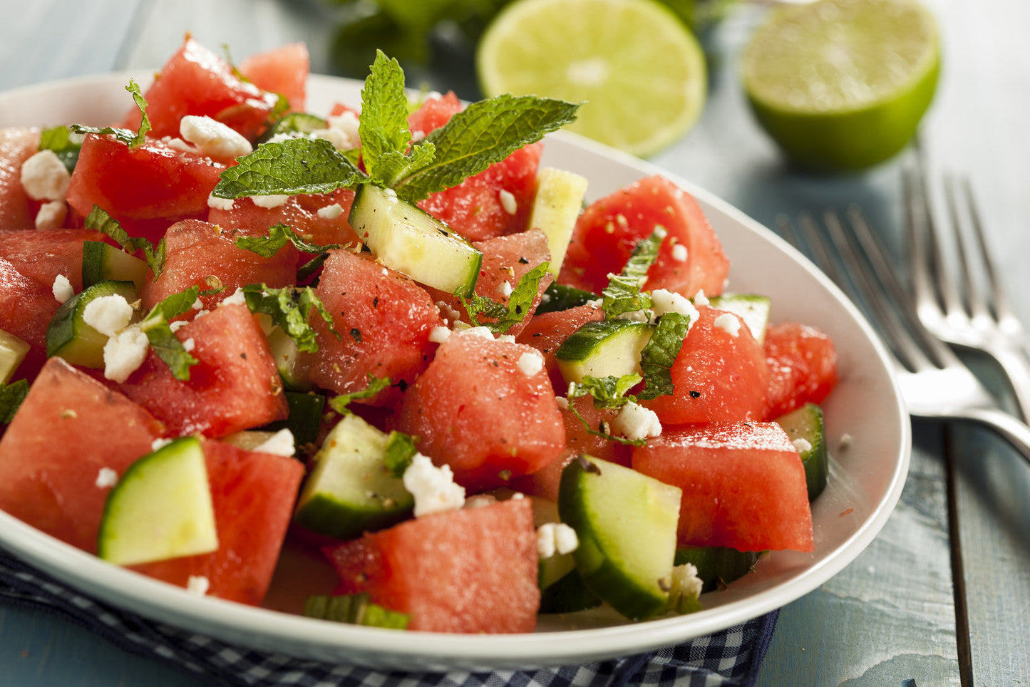 Watermelon Cucumber Mint Salad