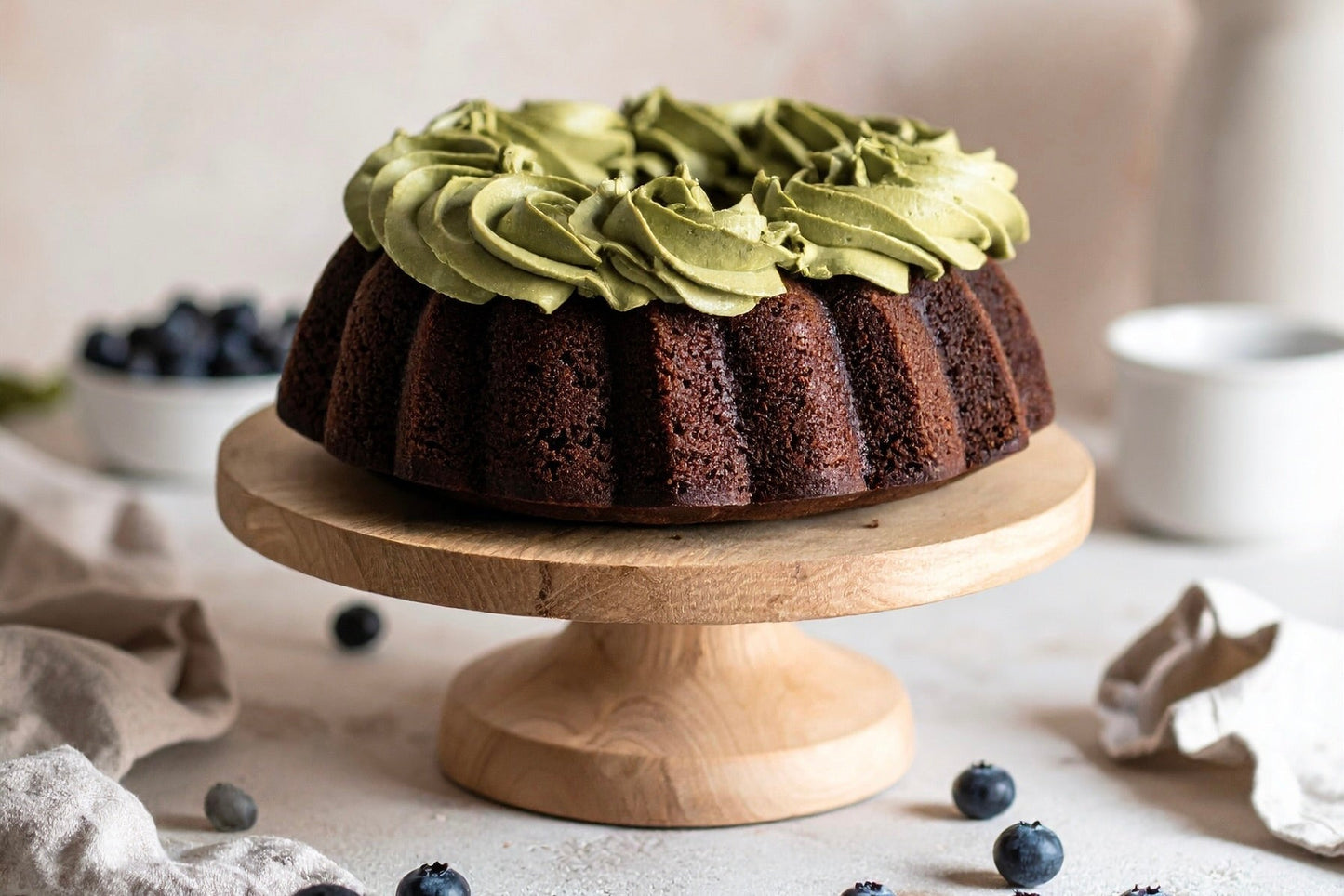 Blueberry Dark Chocolate Cake with Matcha Buttercream