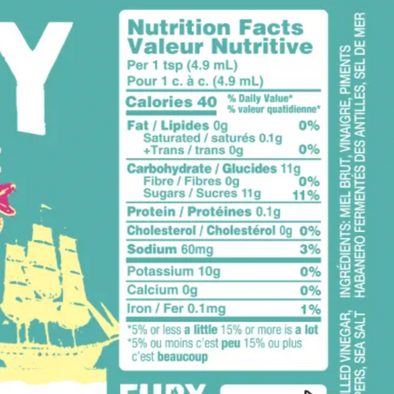 Fury Habanero Honey Nutrition Facts