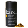 Black container of 'kanel' Vadouvan Curry seasoning with dried herbs on a white background