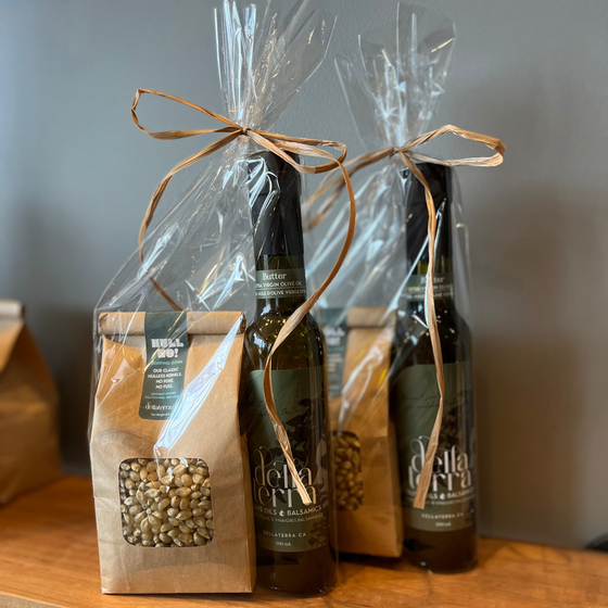 Popcorn and butter olive oil cello gift pack