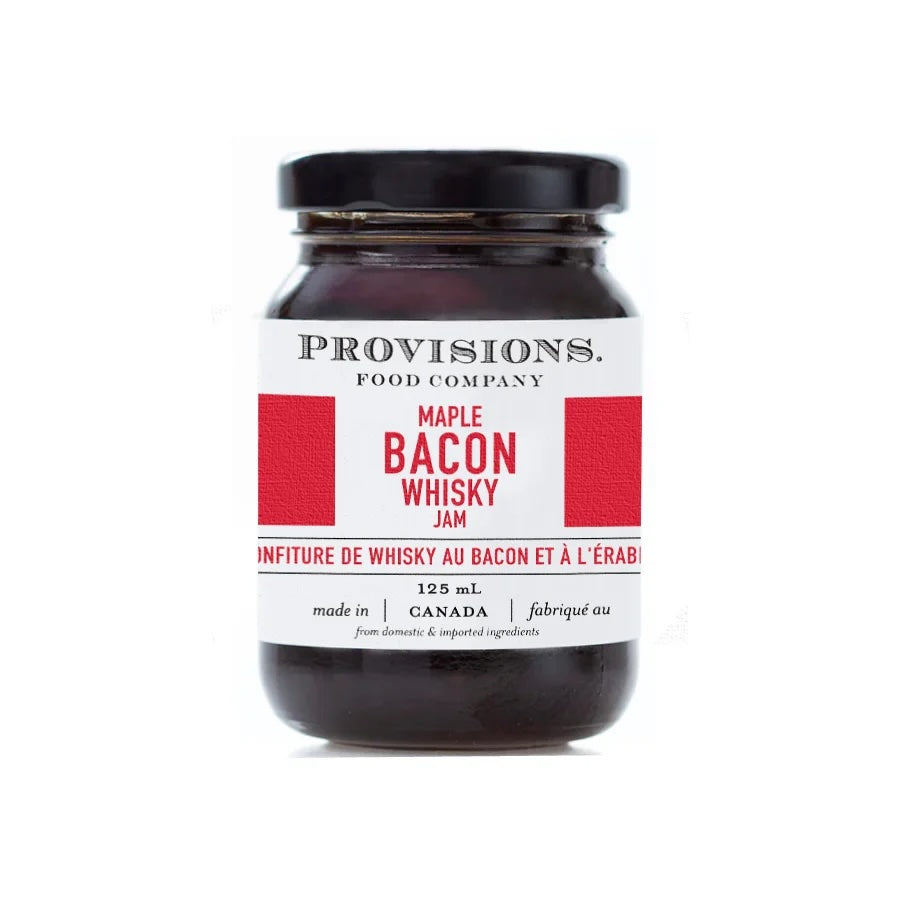 Jar of Provisions Food Company Maple Bacon Whisky Jam on a white background